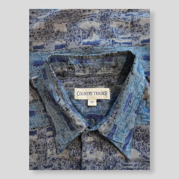 Abstract Pattern Shirt Mens Size XL Blue Short Sleeve Pocket Shirt - Picture 6 of 7